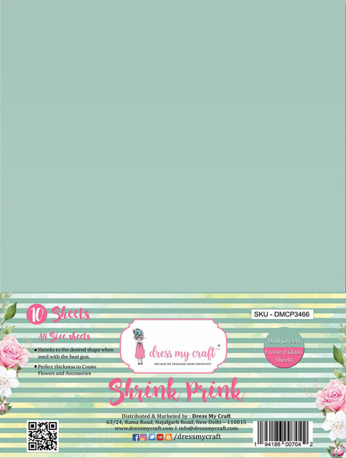Dress My Craft Shrink Prink Frosted Sheets A4 10/Pkg-Dull Green SHRINK-3466