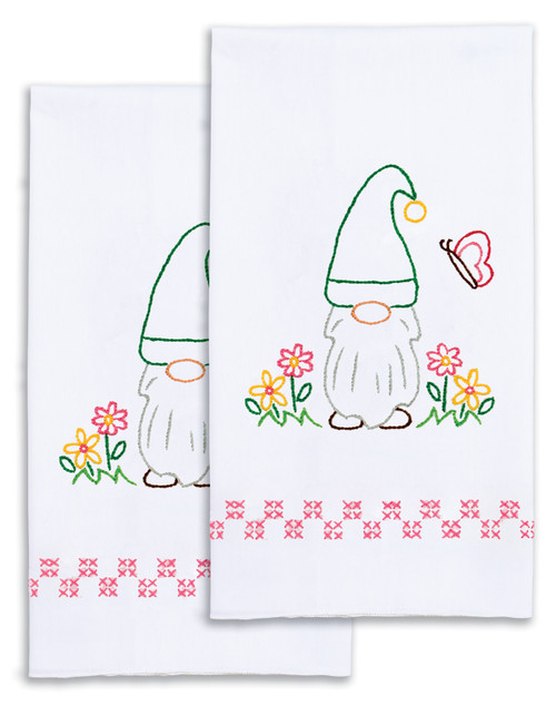 2 Pack Jack Dempsey Stamped Decorative Hand Towel Pair 17"X28"-Gnome -320 118