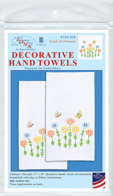 2 Pack Jack Dempsey Stamped Decorative Hand Towel Pair 17"X28"-Field of Flowers 320 928 - 013155029284