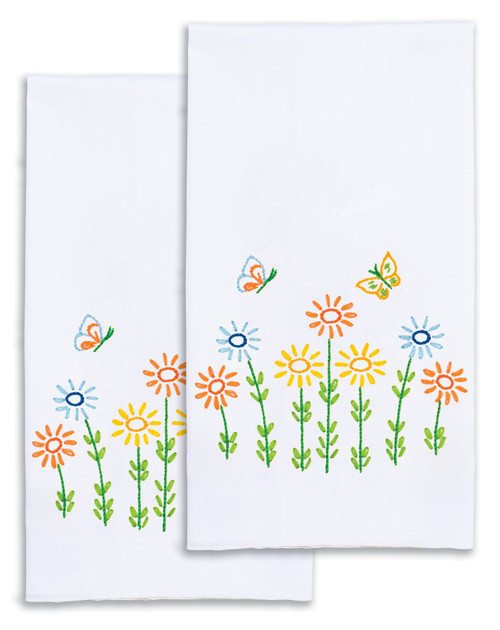 2 Pack Jack Dempsey Stamped Decorative Hand Towel Pair 17"X28"-Field of Flowers 320 928