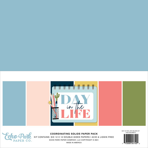 Echo Park Double-Sided Solid Cardstock 12"X12" 6/Pkg-Day In The Life, 6 Colors DL260015 - 793888047402
