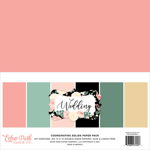 Echo Park Double-Sided Solid Cardstock 12"X12" 6/Pkg-Wedding, 6 Colors ED258015 - 793888031807