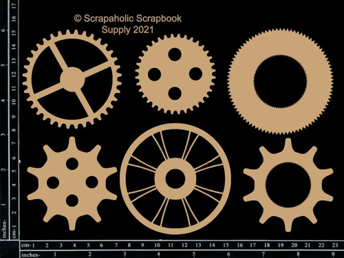 3 Pack Scrapaholics Laser Cut Chipboard 2mm Thick-Memoirs Cogs, 6/Pkg, 2"-3" S53870 - 099654253870
