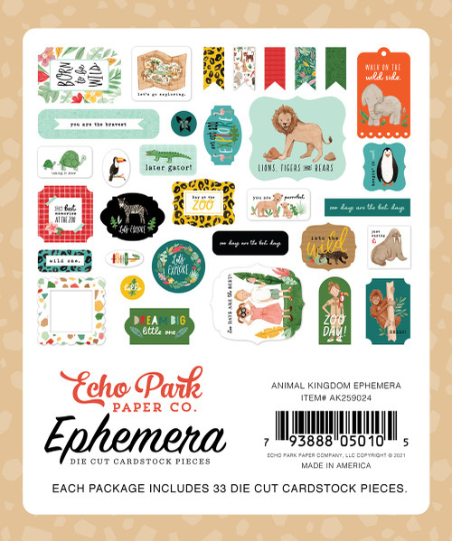 3 Pack Echo Park Cardstock Ephemera 33/Pkg-Icons, Animal Kingdom AK259024