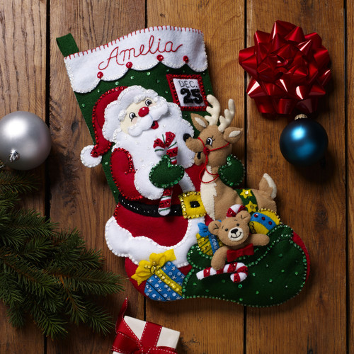 Bucilla Felt Stocking Applique Kit 18" Long-Santa And Friends -89330E
