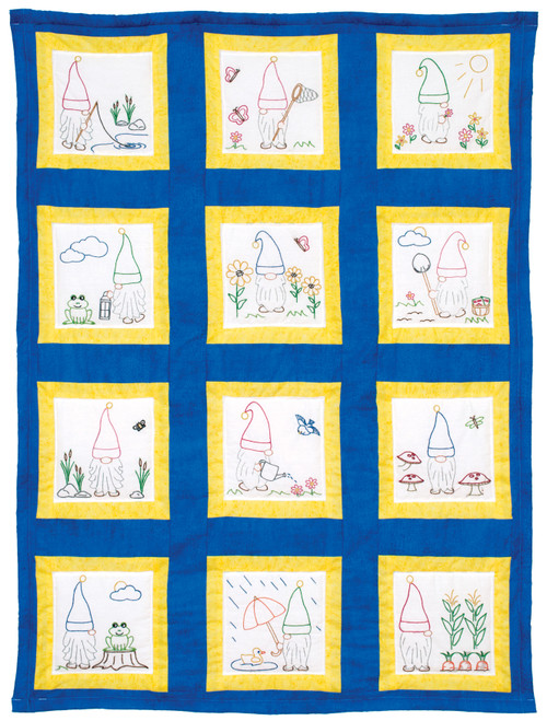 Jack Dempsey Themed Stamped White Quilt Blocks 9"X9" 12/Pkg-Gnomes - 737 118