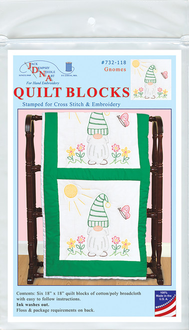 Jack Dempsey Stamped White Quilt Blocks 18"X18" 6/Pkg-Gnomes 732 118 - 013155471182