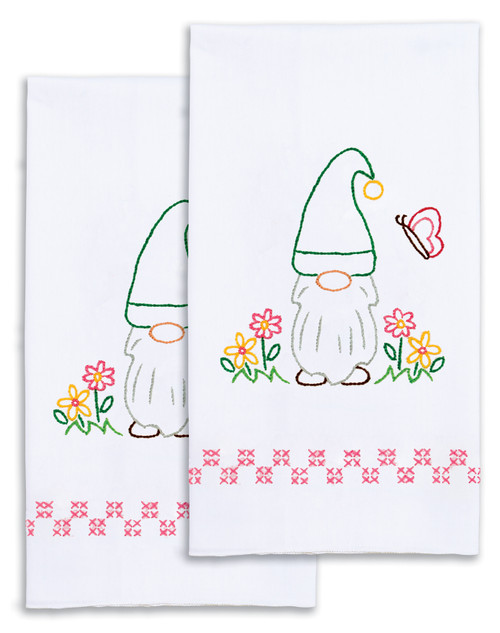 Jack Dempsey Stamped Decorative Hand Towel Pair 17"X28"-Gnome - 320 118