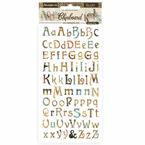 Stamperia Adhesive Chipboard 6"X12"-Alphabet, Klimt DFLCB49 - 5993110018698