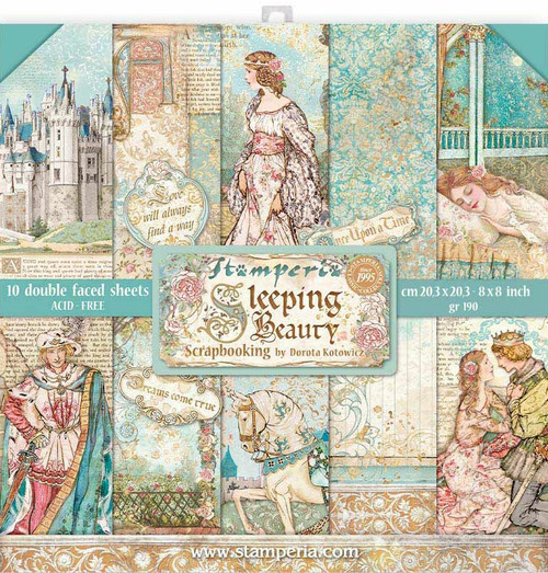 2 Pack Stamperia Double-Sided Paper Pad 8"X8" 10/Pkg-Sleeping Beauty, 10 Designs/1 Each SBBS38 - 59931100148435993110014843