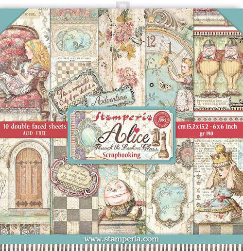2 Pack Stamperia Double-Sided Paper Pad 6"X6" 10/Pkg-Alice Through The Looking Glass -SBBXS02 - 5993110018094
