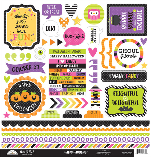 3 Pack Doodlebug This & That Cardstock Stickers 12"X12"-Happy Haunting ST7430 - 842715074309