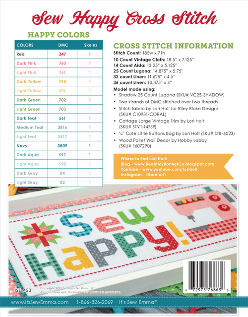 It's Sew Emma Cross Stitch Pattern -Sew Happy -ISE453