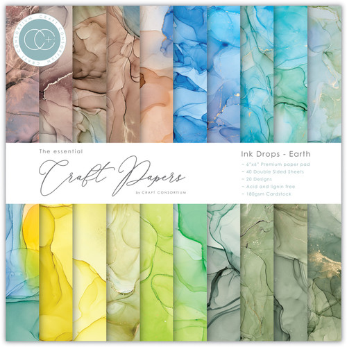 Craft Consortium Double-Sided Paper Pad 6"X6" 40/Pkg-Ink Drops - Earth, 20 Designs - CPAD015B - 50603946293505060394629350