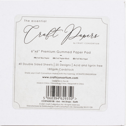 Craft Consortium Double-Sided Paper Pad 6"X6" 40/Pkg-Ink Drops Earth, 20 Designs CPAD015B