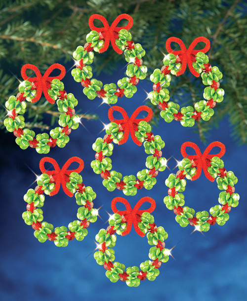 The Beadery Holiday Beaded Ornament Kit-Evergreen Wreath Makes 6 - BOK-7467 - 045155898904