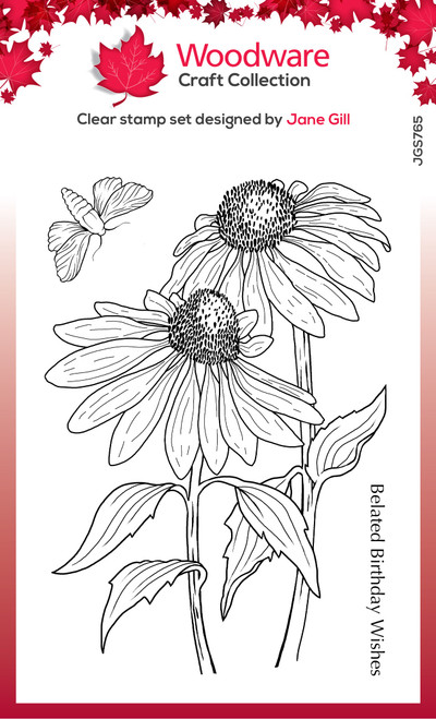 2 Pack Woodware Clear Stamps 4"X6"-Echinacea & Moth JGS765 - 50553059624355055305962435