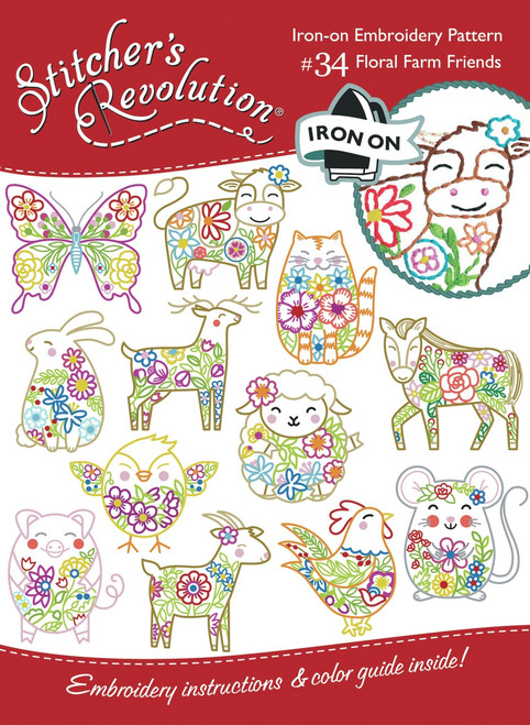 6 Pack - Stitcher's Revolution Iron-On Transfers-Floral Farm Friends - SR-34 - 043272200341 6 Pack - Stitcher's Revolution Iron-On Transfers-Floral Farm Friends - SR-34 - 043272200341