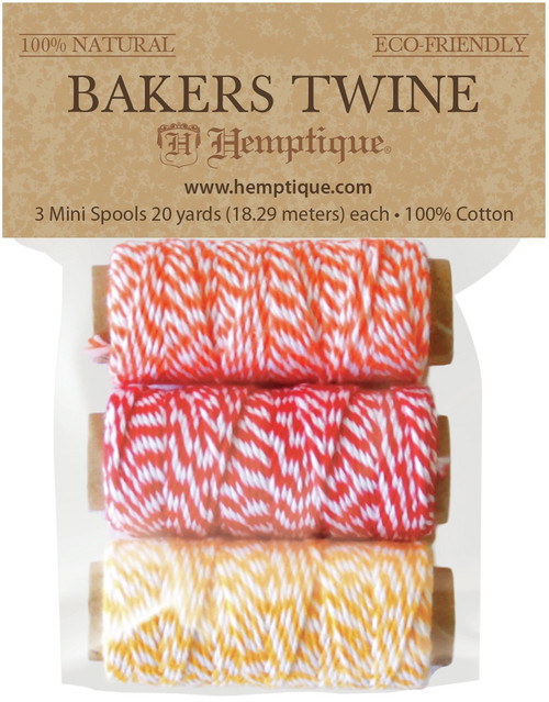 3 Pack Hemptique Cotton Baker's Twine Mini Spools 2-Ply 3/Pkg-Sunset Island BTB3SI - 091037568564