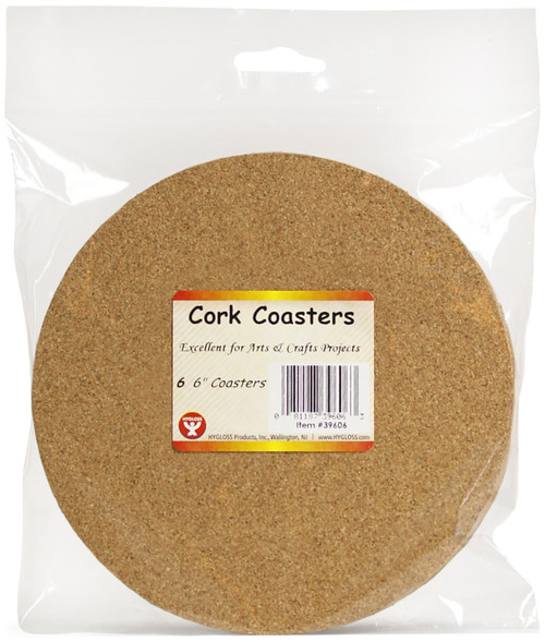 2 Pack Hygloss Cork Coasters 6" Round 6/PkgH39606 - 081187396063