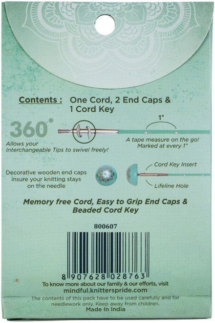 Knitter's Pride-Mindful Swivel Cords 49" (60" W/Tips)-Teal KP800607
