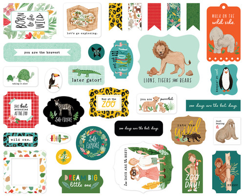 Echo Park Cardstock Ephemera 33/Pkg-Icons, Animal Kingdom AK259024 - 793888050105