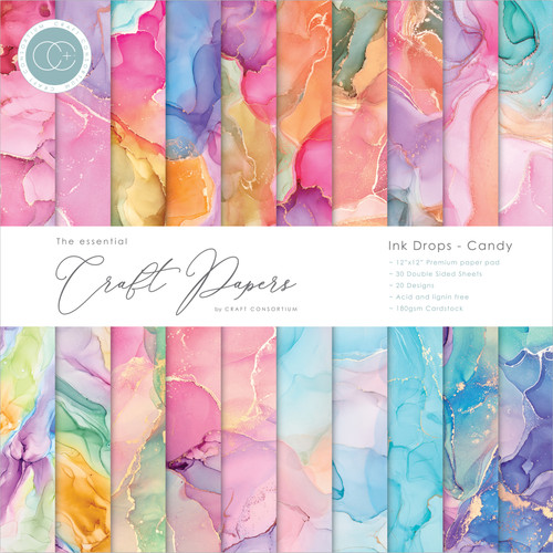 Craft Consortium Double-Sided Paper Pad 12"X12" 30/Pkg-Ink Drops Candy, 20 Designs CCPAD016