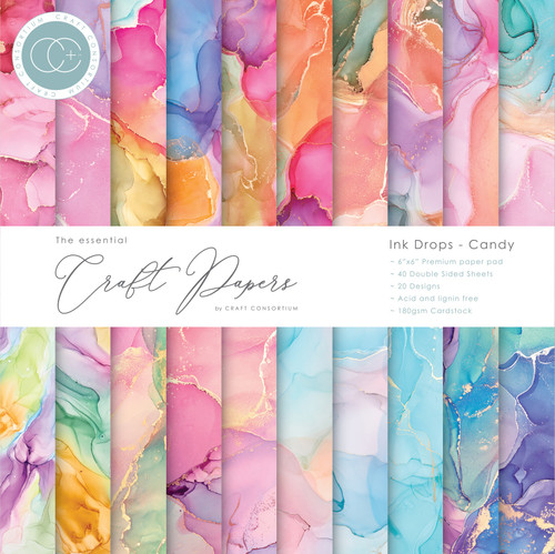 Craft Consortium Double-Sided Paper Pad 6"X6" 40/Pkg-Ink Drops - Candy, 20 Designs - CPAD016B Craft Consortium Double-Sided Paper Pad 6"X6" 40/Pkg-Ink Drops - Candy, 20 Designs - CPAD016B