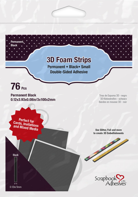 5 Pack - Scrapbook Adhesives 3D Foam Strips 76/Pkg-Black, 0.12"X3.93"X0.08" - 01408-10 - 093616014080