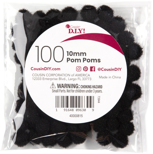 CousinDIY Pom-Poms 10mm 100/Pkg-Black - A50026LG-815 - 191648096309