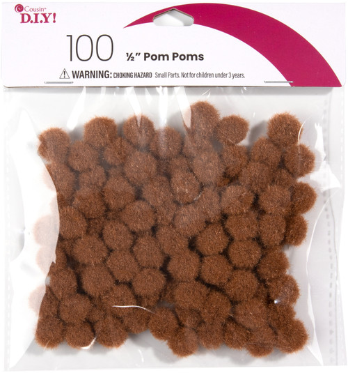 CousinDIY Pom-Poms .5" 100/Pkg-Brown A50026NJ-00782 - 191648095999