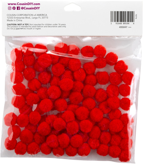 CousinDIY Pom-Poms .5" 100/Pkg-Red - 5A002F8L-00777 CousinDIY Pom-Poms .5" 100/Pkg-Red - 5A002F8L-00777