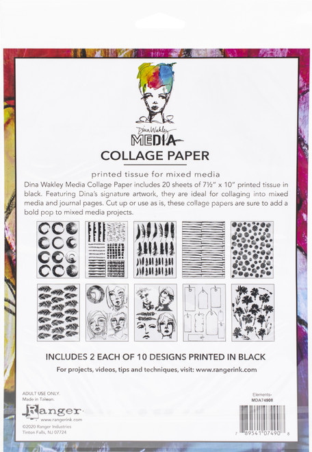 Dina Wakley Media Collage Tissue Paper 7.5"X10" 20/Pkg-Elements MDA74908