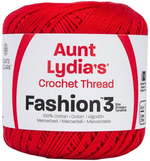 3 Pack - Aunt Lydia's Fashion Crochet Thread Size 3-Atom Red - 182-2160 - 073650057656