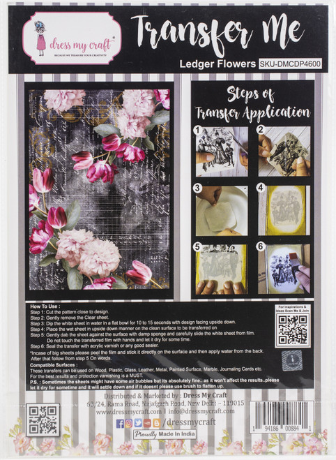 Dress My Craft Transfer Me Sheet A4-Ledger Flowers DMCD4600 - 194186008841