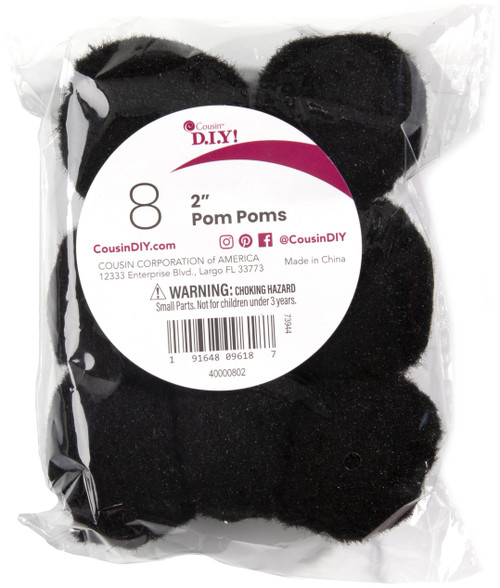 CousinDIY Pom-Poms 2" 8/Pkg-Black - 40000802 - 191648096187