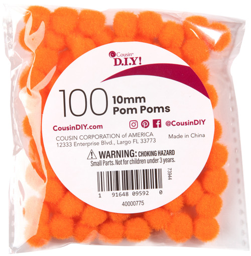 CousinDIY Pom-Poms 10mm 100/Pkg-Orange POM40000-775 - 191648095920