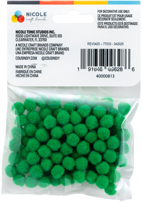 CousinDIY Pom-Poms 10mm 100/Pkg-Kelly Green - 5A002F6Q-813