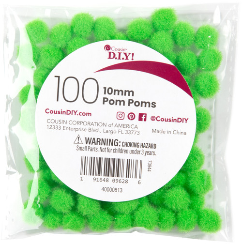 CousinDIY Pom-Poms 10mm 100/Pkg-Kelly Green A50026LG-813 - 191648096286