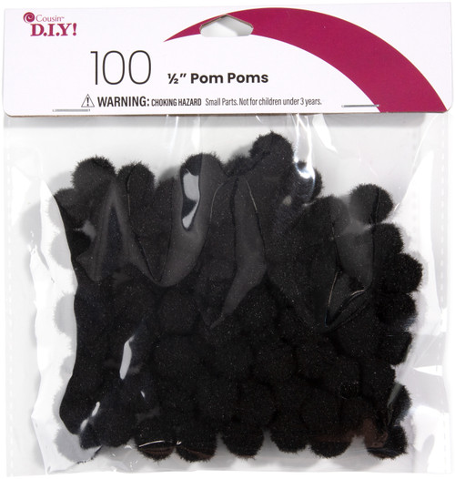 CousinDIY Pom-Poms .5" 100/Pkg-Black A50026NQ-00805 - 191648096217