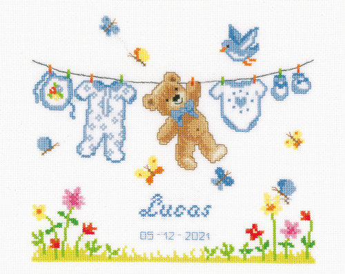 Vervaco Counted Cross Stitch Kit 8.8"X8"-Birth Bear (14 Count) V0143329