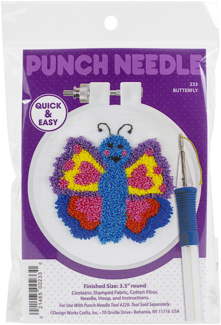 3 Pack Design Works Punch Needle Kit 3.5" Round-Butterfly -DW233 - 021465002330