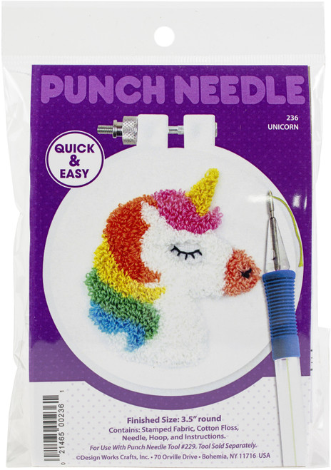 3 Pack Design Works Punch Needle Kit 3.5" Round-Unicorn DW236 - 021465002361