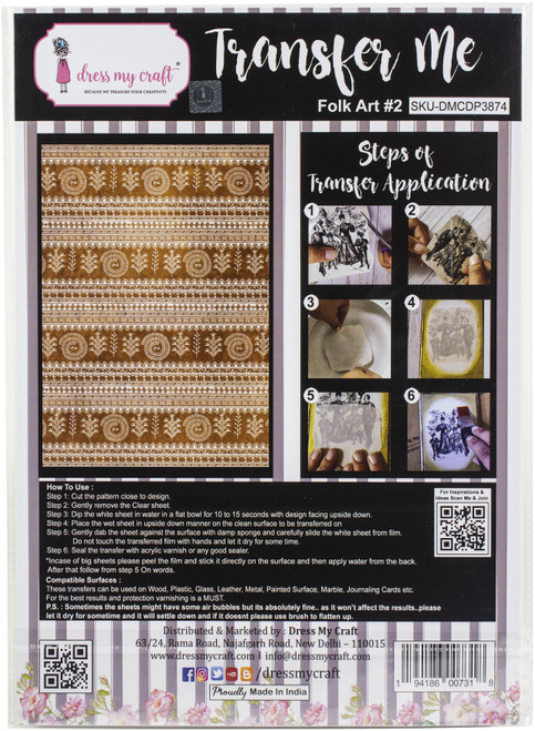 3 Pack - Dress My Craft Transfer Me Sheet A4-Folk Art #2 - DMCD3874 - 194186007318