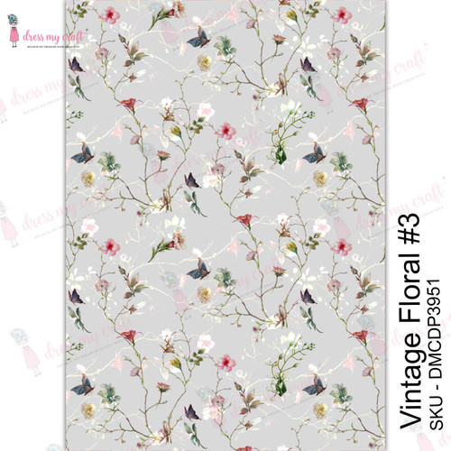 3 Pack Dress My Craft Transfer Me Sheet A4-Vintage Floral #3 DMCD3951