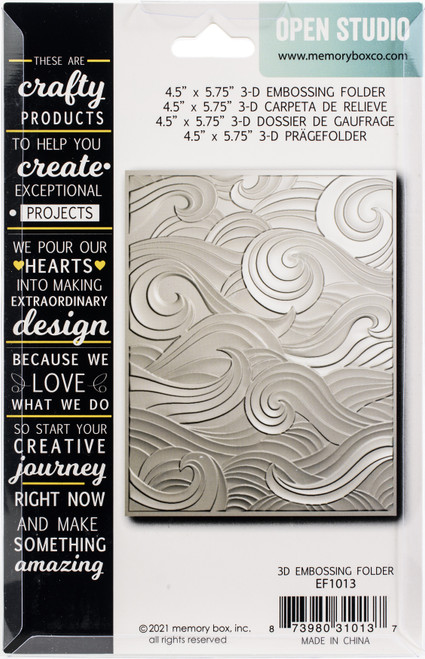 Memory Box 3D Embossing Folder 4.5"X5.75"-Waves - EF1013