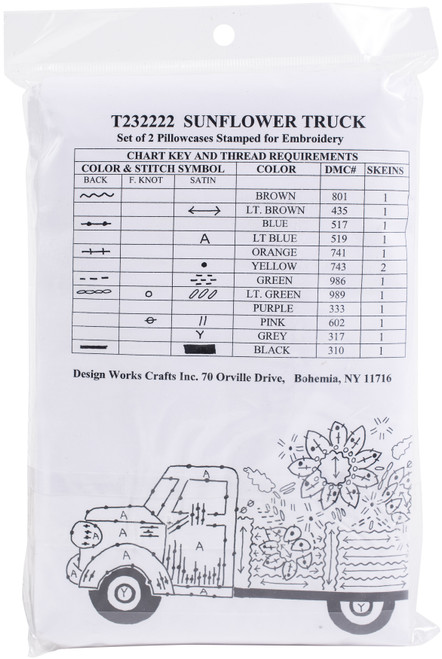Tobin Stamped For Embroidery Pillowcase Pair 20"X30"-Sunflower Truck T232222
