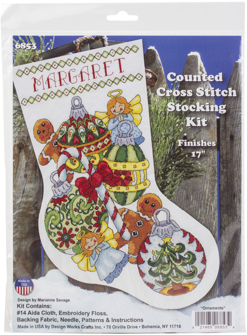 Design Works Counted Cross Stitch Stocking Kit 17" Long-Ornaments (14 Count) - DW6853 - 021465068534