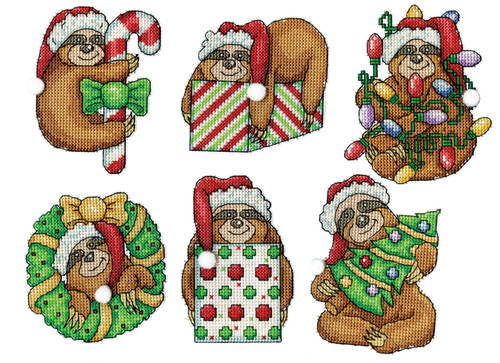 Design Works Plastic Canvas Ornament Kit 3"x4" Set of 6-Sloth (14 count) DW6878