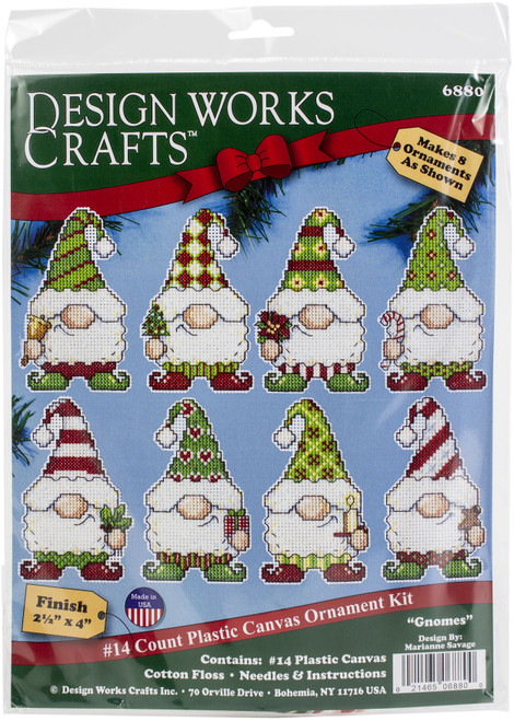 Design Works Plastic Canvas Ornament Kit 2.25"x4" Set of 8-Gnome (14 count) - DW6880 - 021465068800